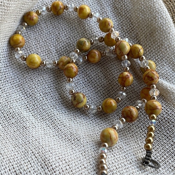 Natural Yellow Orange Stone Necklace Crystal spacers - Picture 4 of 12